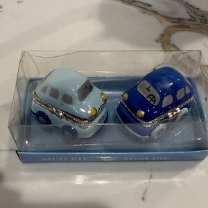 Mud Pie Blue and Sky Blue Toy Car Duo 1st tooth and hair jar